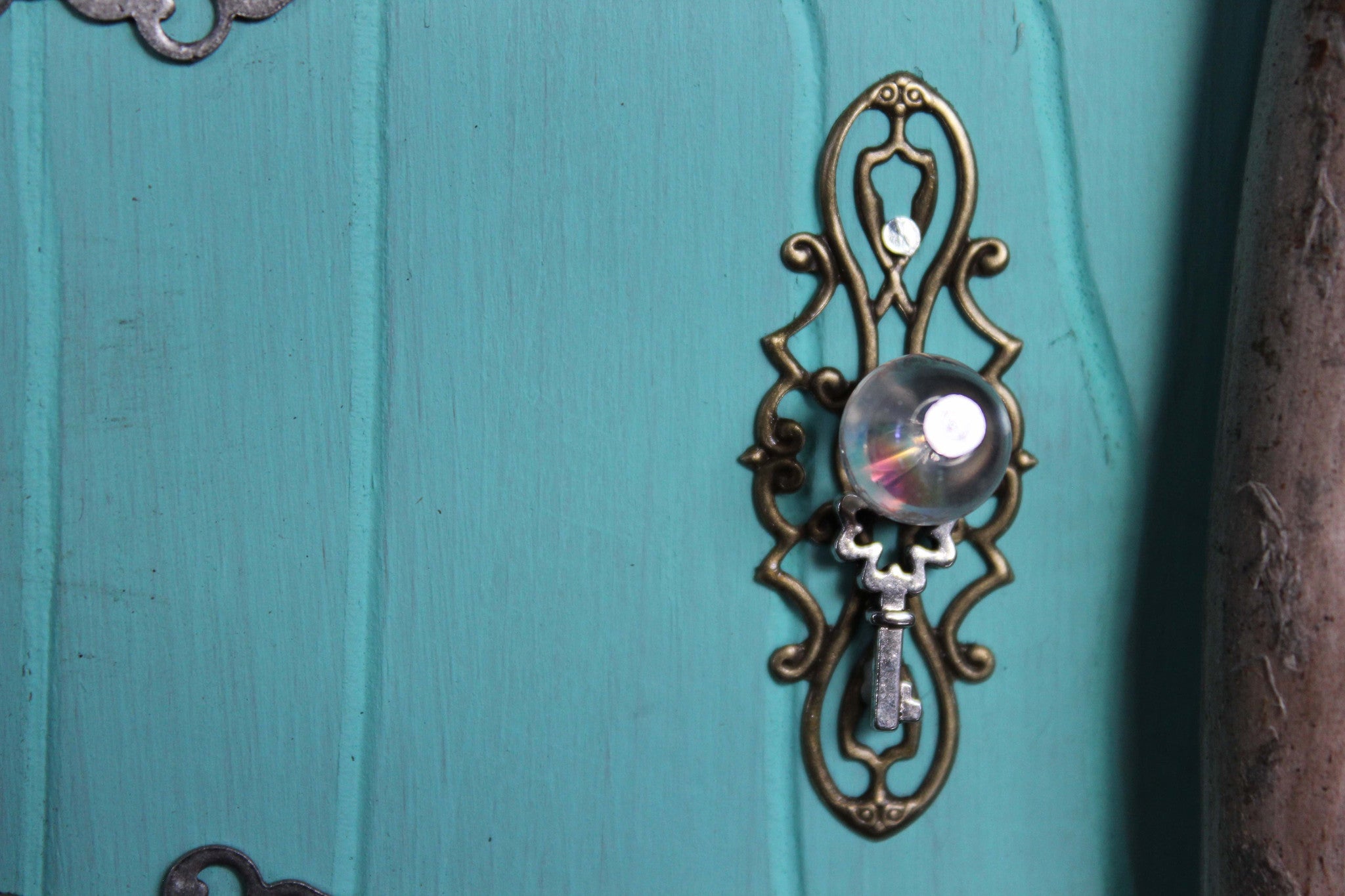 waterdrop aqua blue fairy door, doorknob