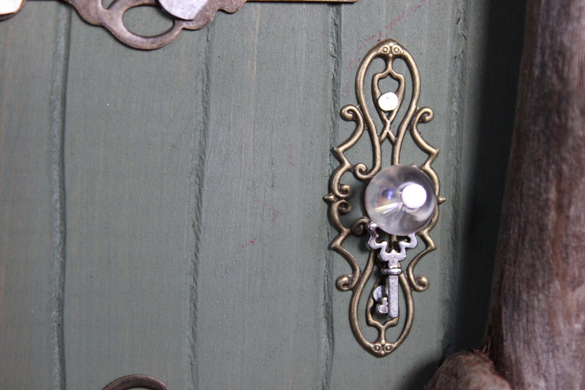 moss green fairy door, doorknob